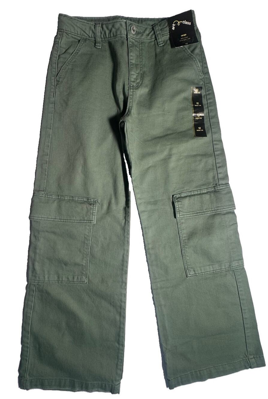 Art Class Girls Cargo Pants Size 12 Sage Green Wide Leg Adjustable Waist NWT